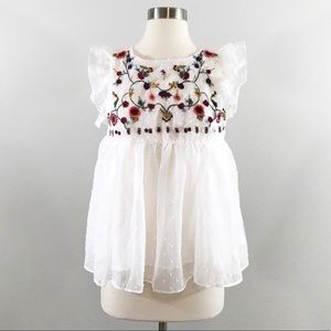 NWT Embroidered Detail Babydoll Blouse
